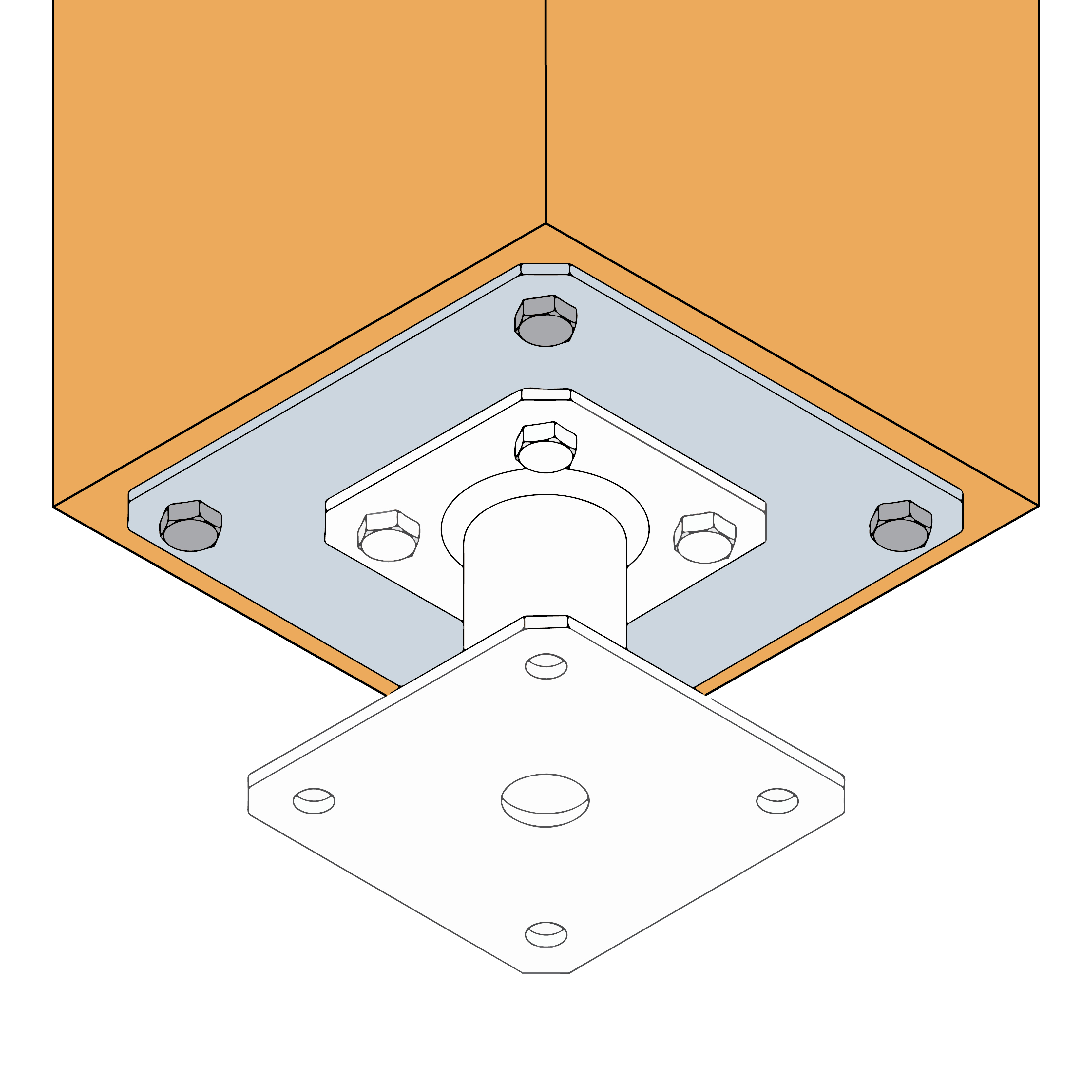 Platine à boulonner pour poteau 80x80mm hauteur 0,50m par lot de 10 Qtés